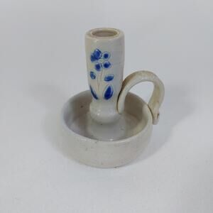 Williamsburg Salt Glaze Cobalt Blue Pottery Chamber Candlestick Holder Candle